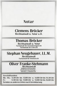 ra-broecker-schild-neu Kanzleischild Anwaltskanzlei Bröcker & Bröcker